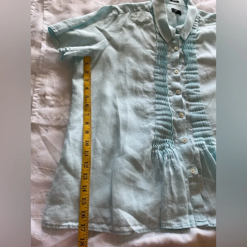 Talbots Women’s 2X Pure Irish Linen Teal Mist Short Sleeve Top - Picture 7 of 12